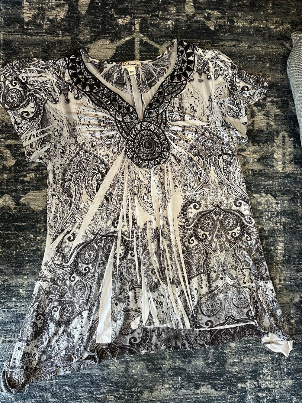 World Unity Tunic VNeck Short Sleeve Large Hippie Gems Mandala Fairy Whimsygoth